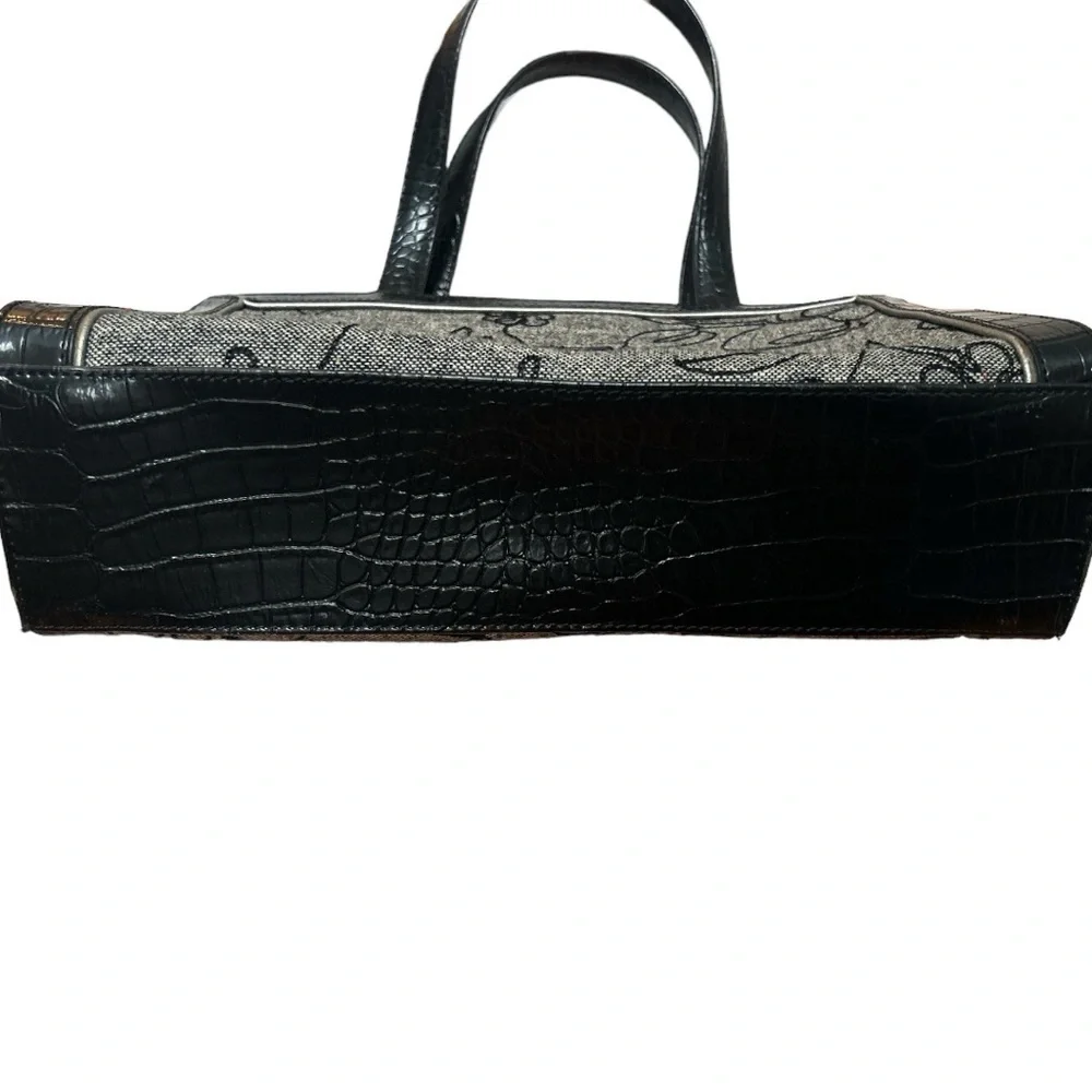 VINTAGE WOOL Liz Claiborne Black/ Gray Embroidered Purse Handbag - Picture 5 of 8